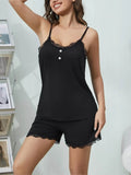 Lace Trimmed Lounge Set: Comfortable Ribbed Cami and Shorts Combination - EBYNN