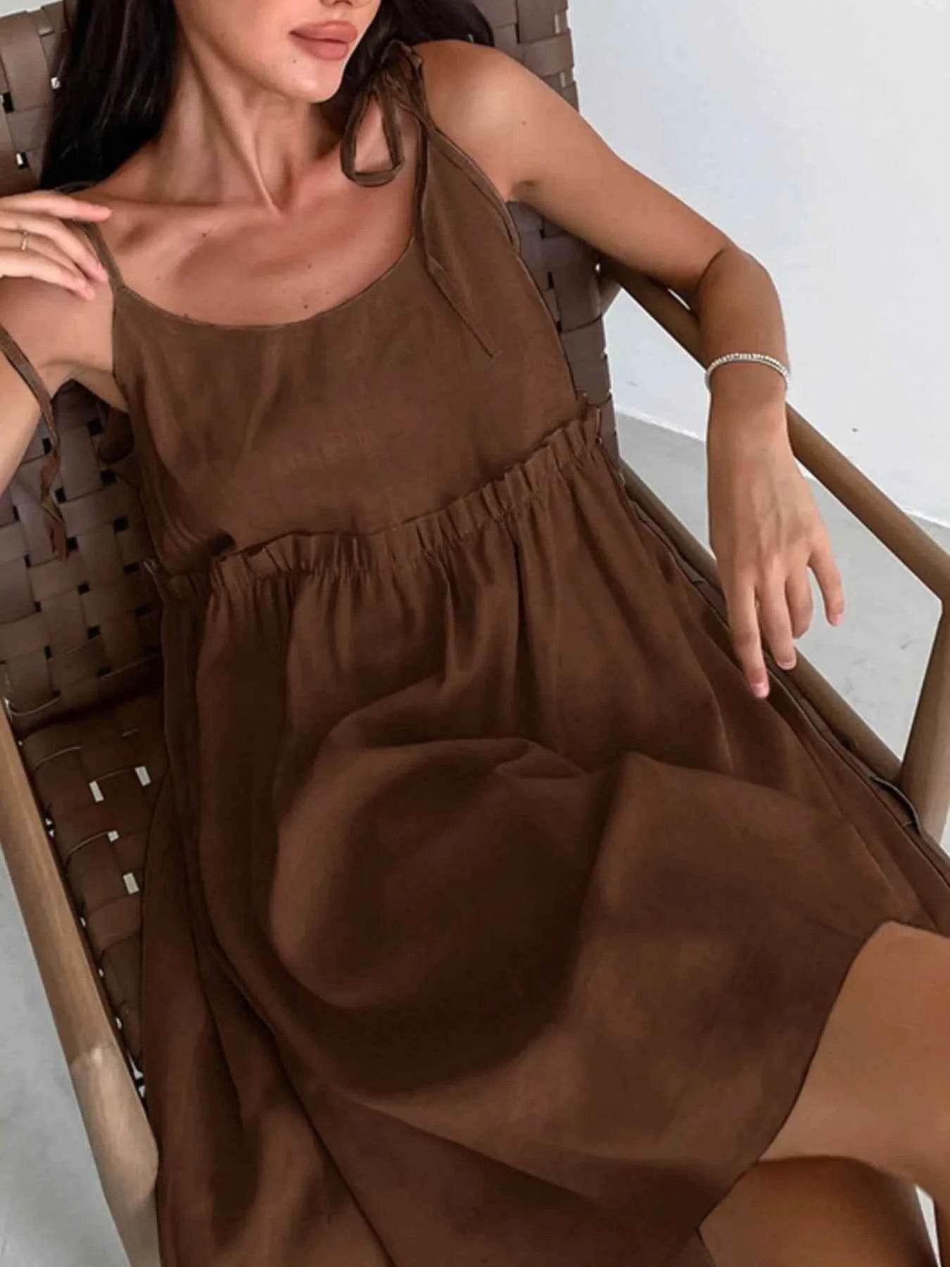 Tie-Shoulder Frill Mini Dress.