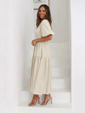 Tiered Surplice Half Sleeve Midi Dress.