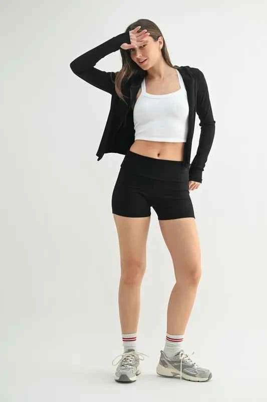 MONO B Ribbed Foldover Waist Shorts.