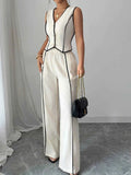 Contrast Trim V-Neck Vest and Pants Set.