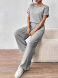 Round Neck Top and Pants Set for Comfortable Everyday Wear - EBYNN