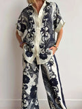 Printed Button Up Shirt and Pants Set.