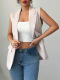One Button V-Neck Blazer Vest Coat.