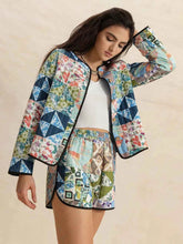Printed Button Up Long Sleeve Outerwear and Shorts Set - EBYNN