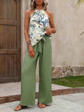 Printed Tank Top and Wide Leg Pants Set for Effortless Style - EBYNN