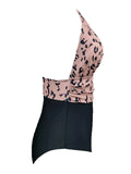 Plus Size Leopard Print Halter Neck One-Piece Swimwear.