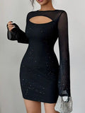 Glitter Cutout Long Sleeve Mini Dress.