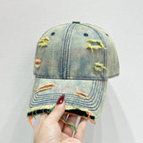 Distressed Adjustable Cotton Baseball Cap.