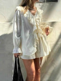 Ruffled Long Sleeve Shirt and Shorts Set - EBYNN