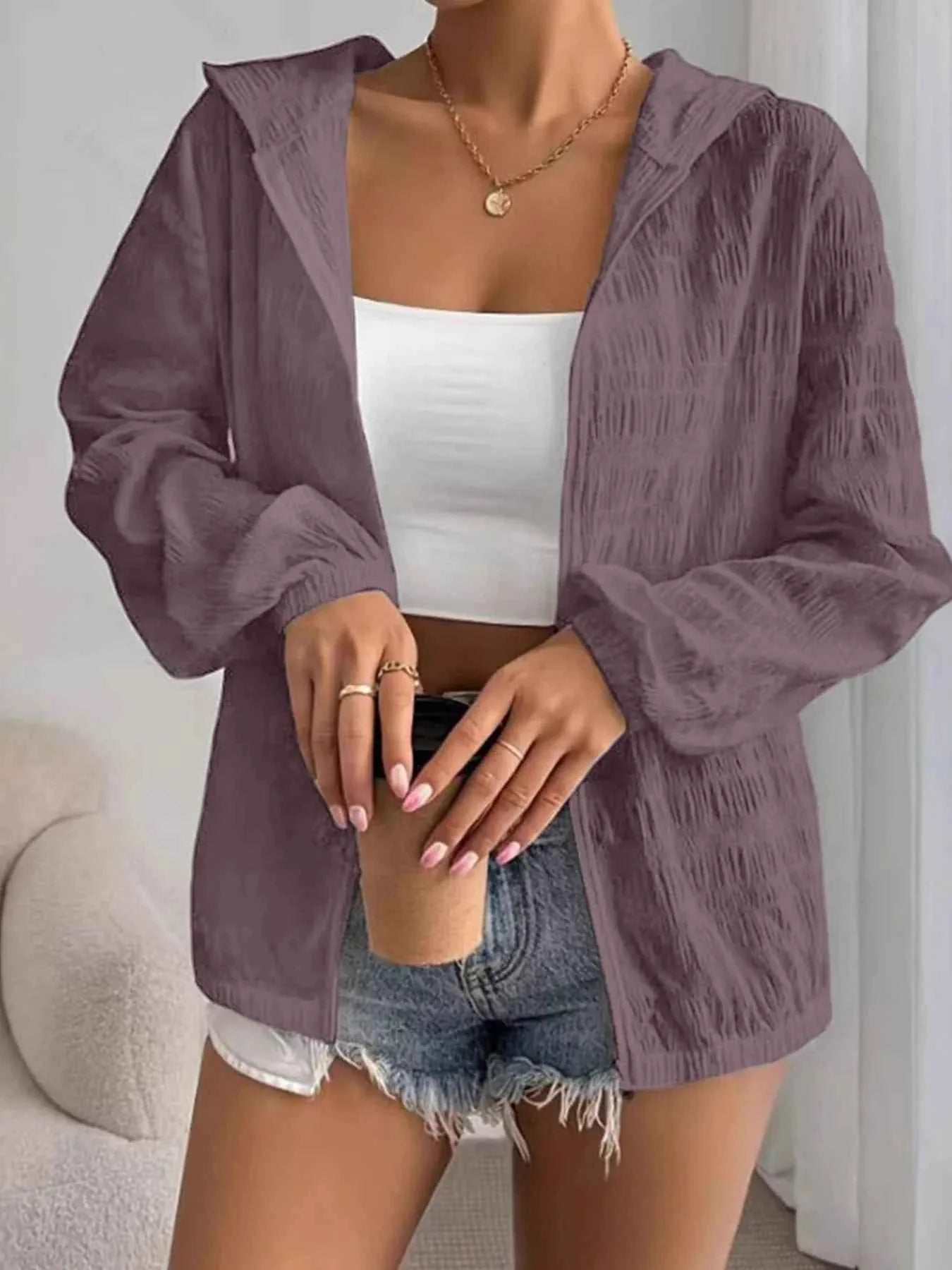 Zip Up Long Sleeve Hooded Jacket.