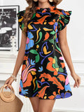 Printed Ruffle Sleeve Mini Dress.
