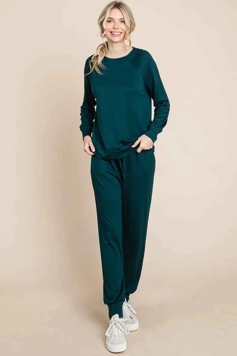 Super Lady Lounge Set: Round Neck Top & Drawstring Pants.