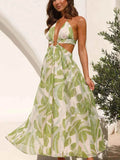 Tropical Print Backless Maxi Sleeveless Dress.