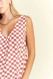 Jade By Jane Plus Size Back Tie Sleeveless Plaid Romper.
