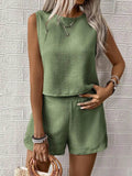 Round Neck Sleeveless Top and Shorts Set - EBYNN