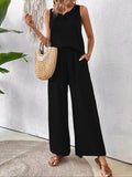 Round Neck Tank and Wide Leg Pants Set - EBYNN