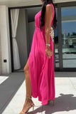 Surplice Sleeveless Maxi Dress with Slit.