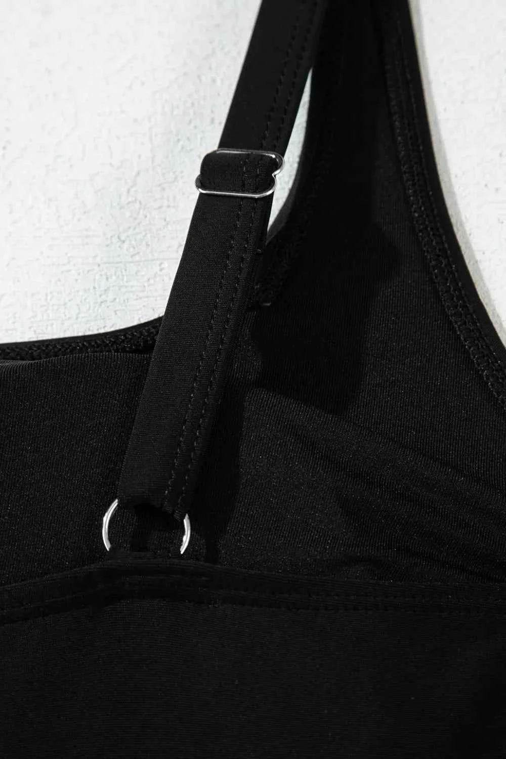 Side Tied Waist Square Neck Adjustable Straps A-Line Swim Dress.