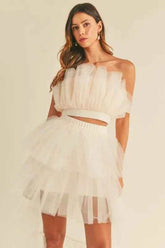 MABLE Tulle Ruffle Crop Top & High Low Maxi Skirt Set - EBYNN