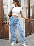 High Waisted Cargo Pocket Jeans.