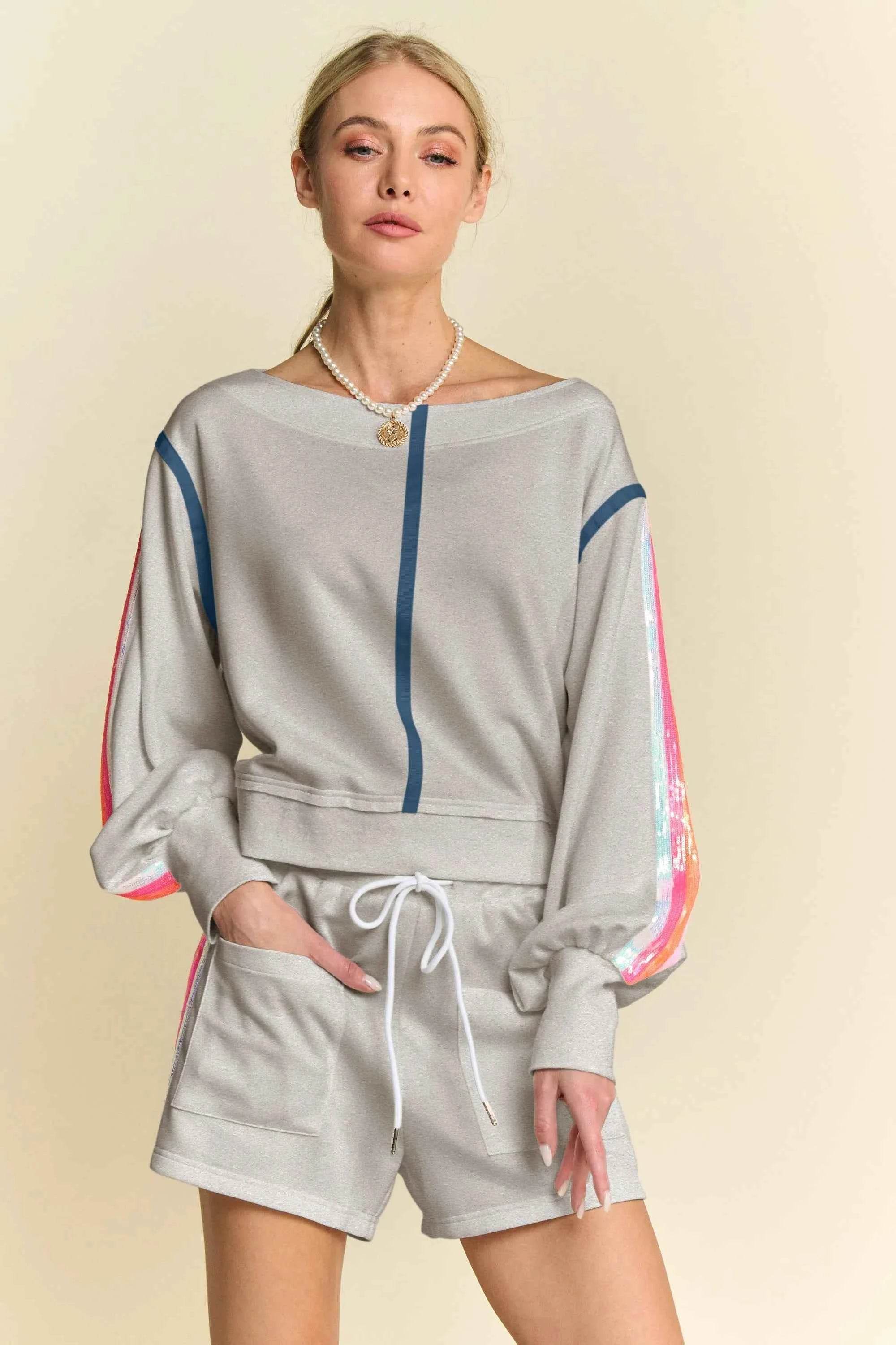 Davi & Dani Sequin Stripe Athleisure Set - EBYNN