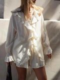 Ruffled Long Sleeve Shirt and Shorts Set - EBYNN