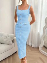 Slit Square Neck Sleeveless Midi Dress.