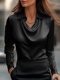 Plus Size Collared Neck Long Sleeve Blouse.
