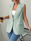 One Button V-Neck Blazer Vest Coat.
