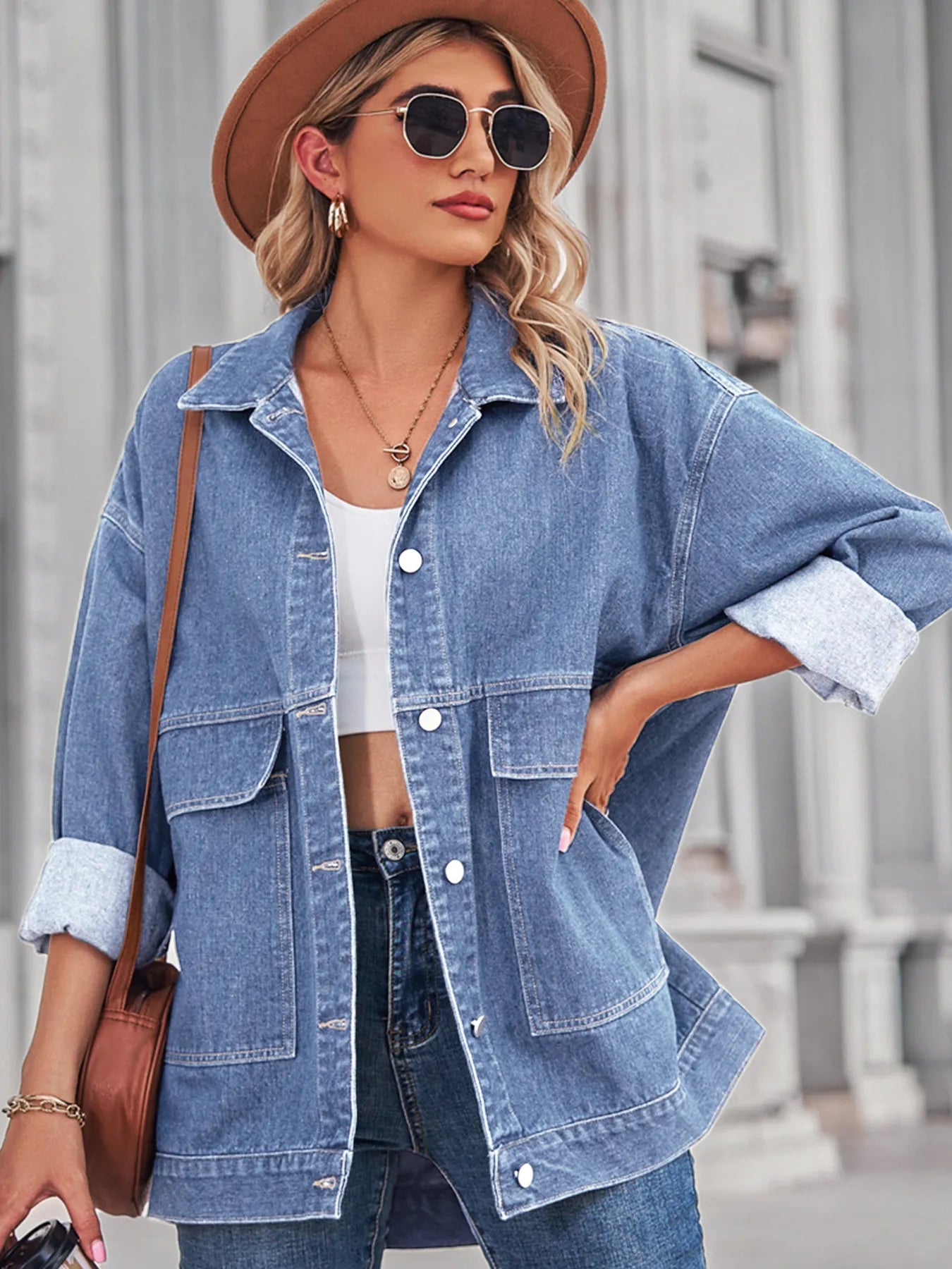 Button Up Long Sleeve Denim Jacket.