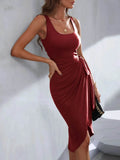 Wrap Tank Midi Dress with Asymmetric Hem.