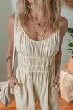 Ruched Sleeveless Wide Leg Jumpsuit.