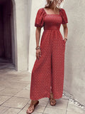 Printed Square Neck Puff Sleeve Jumpsuit.