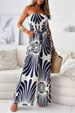 Printed Smocked Tube Wide Leg Jumpsuit.