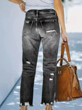 Distressed Straight Leg Jeans.