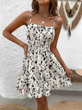 Smocked Printed Ruffled Hem Cami Dress.