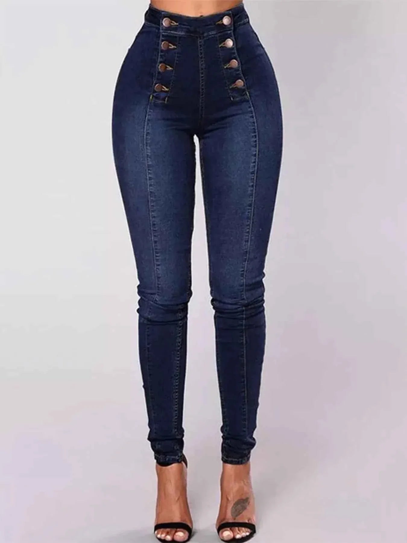 Full Size High-Waisted Double-Breasted Skinny Jeans Plus Size.