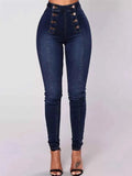 Full Size High-Waisted Double-Breasted Skinny Jeans Plus Size.
