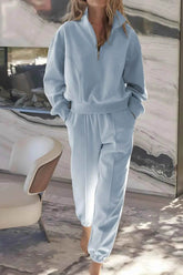 Half Zip Long Sleeve Top and Joggers Set - EBYNN