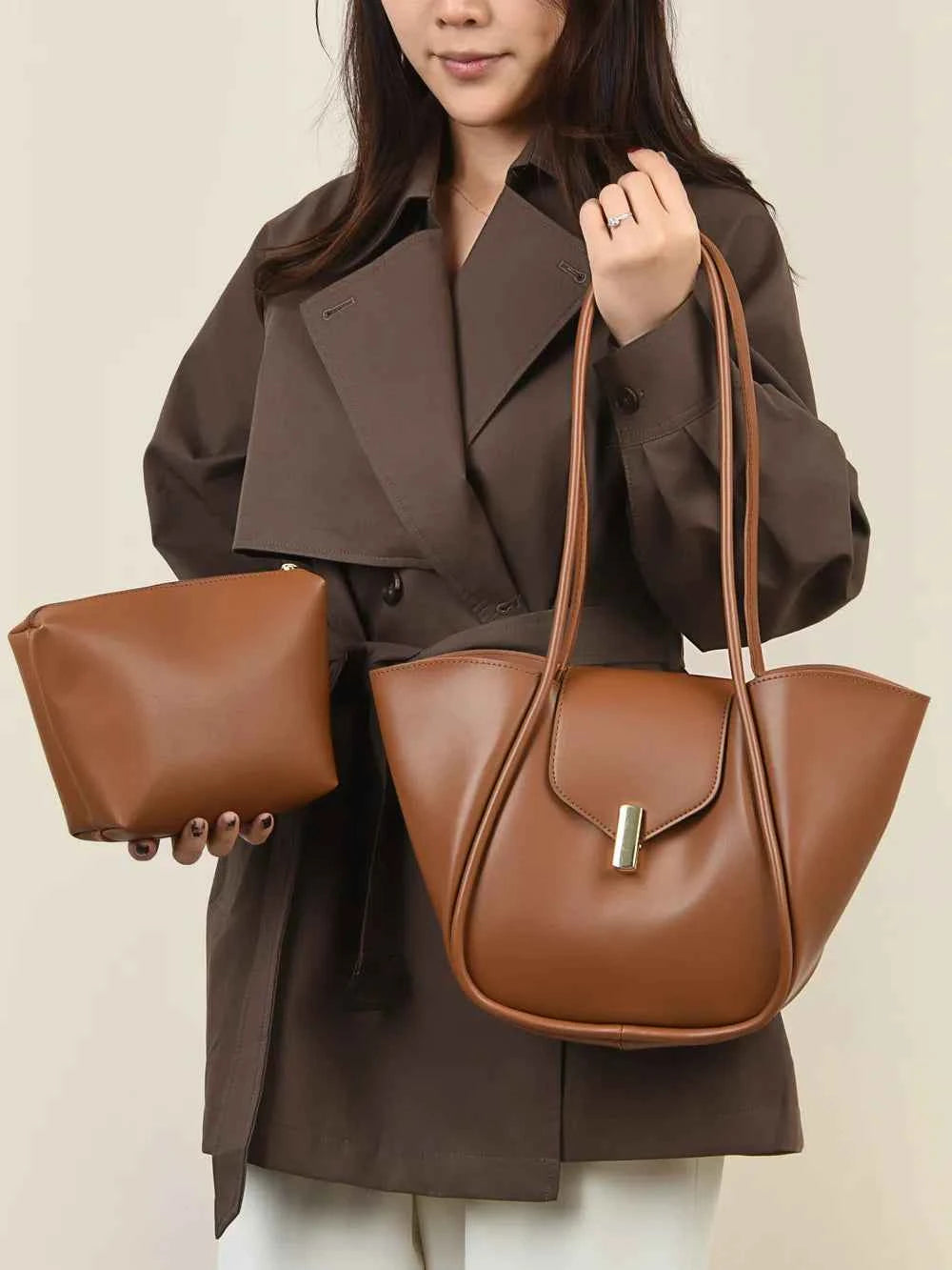 Large PU Leather Shoulder Bag with Pouch.