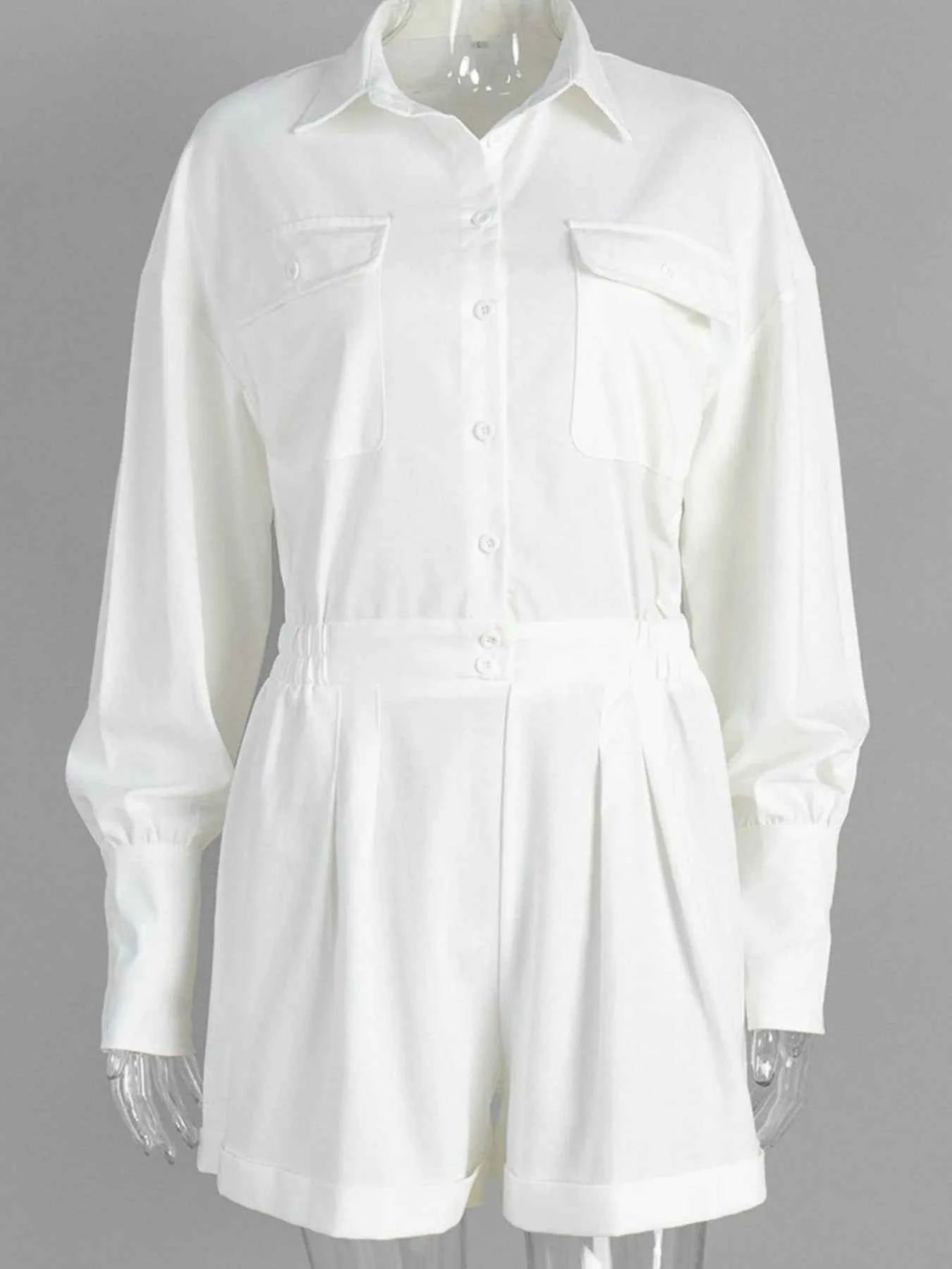 Casual Button Front Long Sleeve Romper.