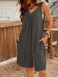 Casual V-Neck Sleeveless Romper with Pockets.