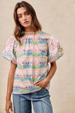 Ruffle Neckline Blouse with Embroidery for Effortless Style - EBYNN