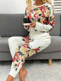 Shiny Printed Round Neck Top and Pants Lounge Set.