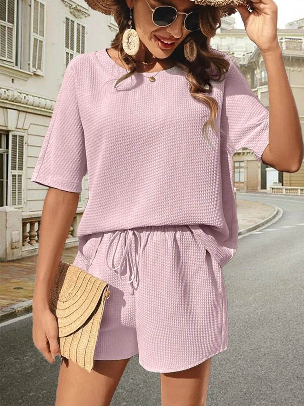Waffle Knit Top and Shorts Set for Ultimate Comfort and Style - EBYNN