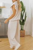 Textured Ruffled Sleeve Zipped Top & Wide Leg Pants Set - EBYNN
