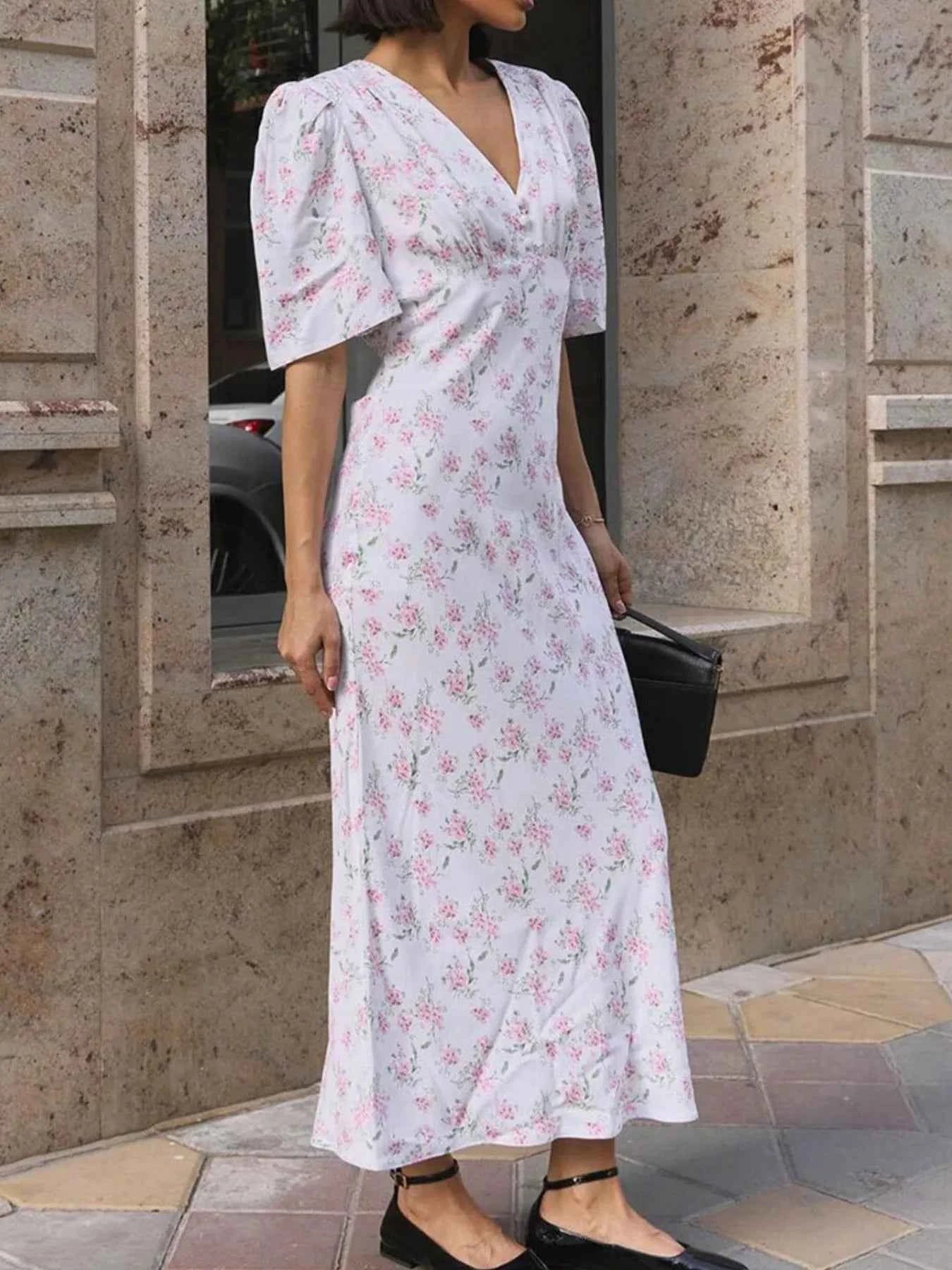 Floral Print Short Sleeve Dress.