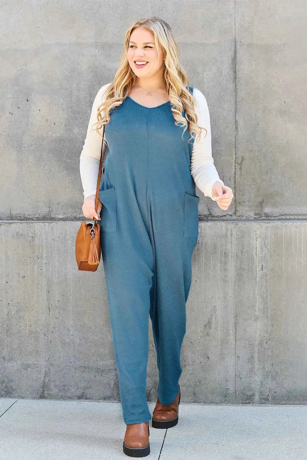 Double Take Full Size Sleeveless Straight Jumpsuit.