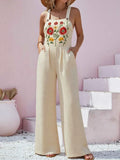 Floral Embroidered Wide Leg Jumpsuit.